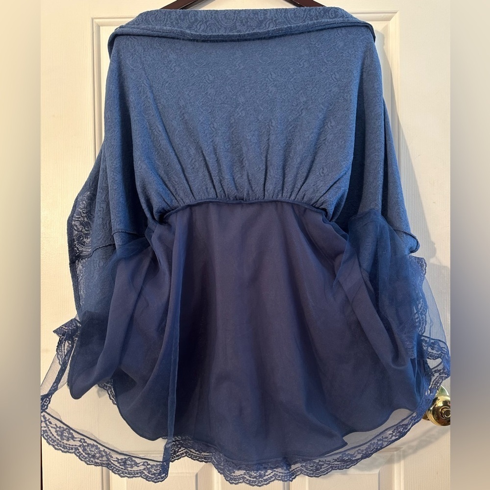 FREE PEOPLE Fairy Feminine Rave Whimsigoth Sz 2 Blue Mesh Lace Sheer Mini Dress - Picture 5 of 16